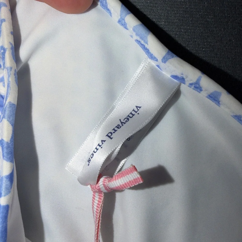 Vineyard Vines Painted‎ Patch Ruffle One Shoulder Bikini Set Blue White L/XL